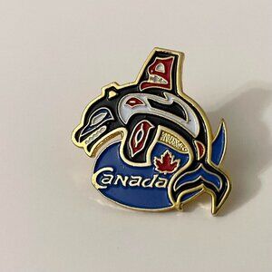 Vintage Crazy Canuck Native Orca Whale Canada Pin Made in Taiwan